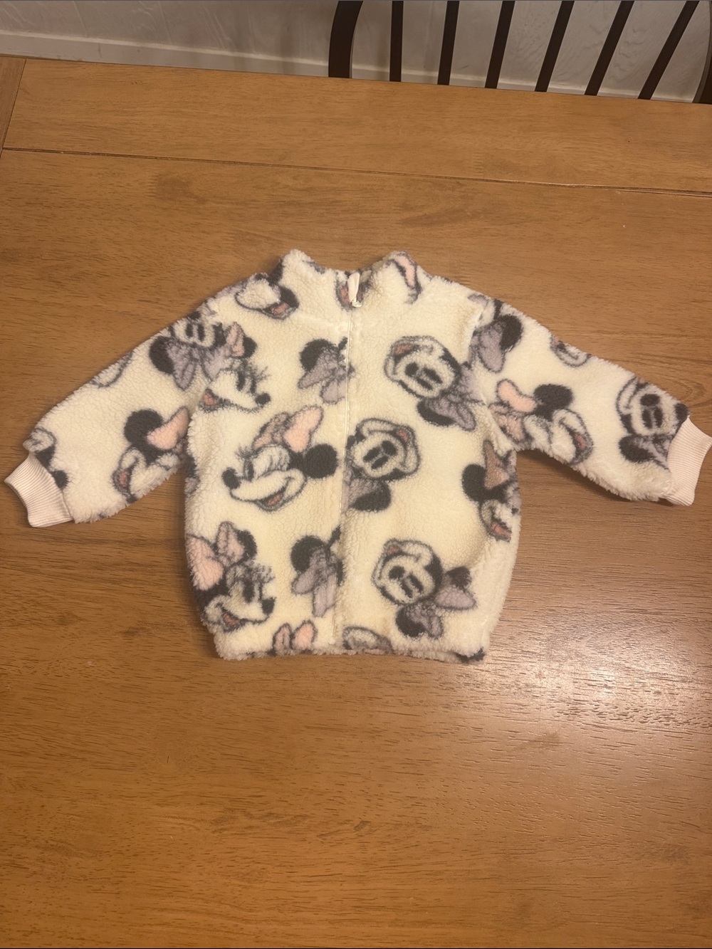 Disney Cream Minnie Mouse Plush Zip-Up Hoodie with Pink Accents